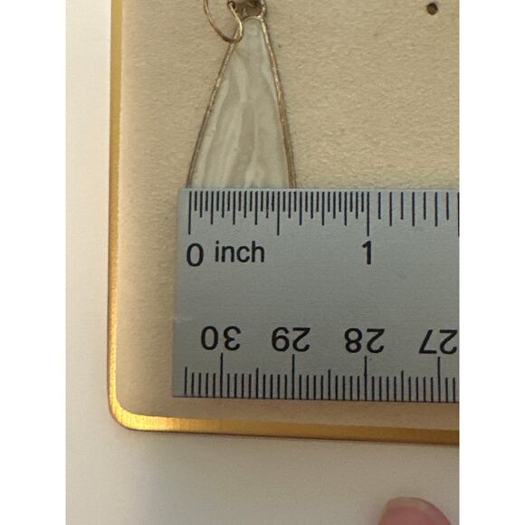 Mother of Pearl Gold teardrop dangle earrings hook  1.75" long x  .5" wide Beach - Picture 4 of 13